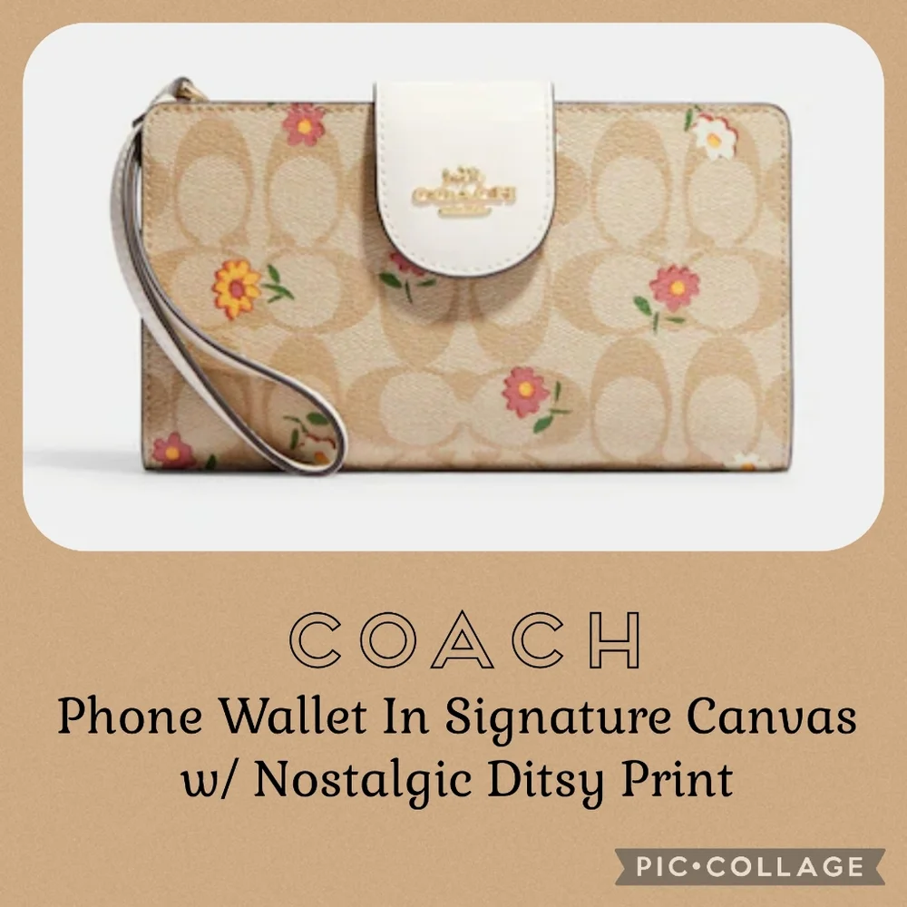 COACH Phone Wallet w/ Nostalgic Ditsy Print - Picture 1 of 8